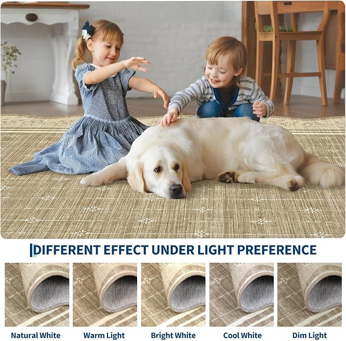 Garvee Washable Rugs for Living Room 8x10 Area Rugs Scalloped Rug Camel | Modern Bordered Non Slip Large Kids Bedroom Carpet Indoor Stain Resistant Floor Cover for Bedroom Dining Room Office Nursery