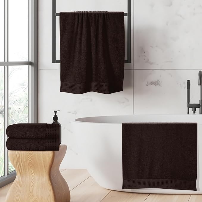 GLAMBURG Ultra Soft 4 Pack Oversized Bath Towel Set 27x54 inches, 100% Cotton Bath Towels, Highly Absorbant Compact Quickdry & Lightweight Towel, Ideal for Gym Travel Camp Pool - Chocolate Brown