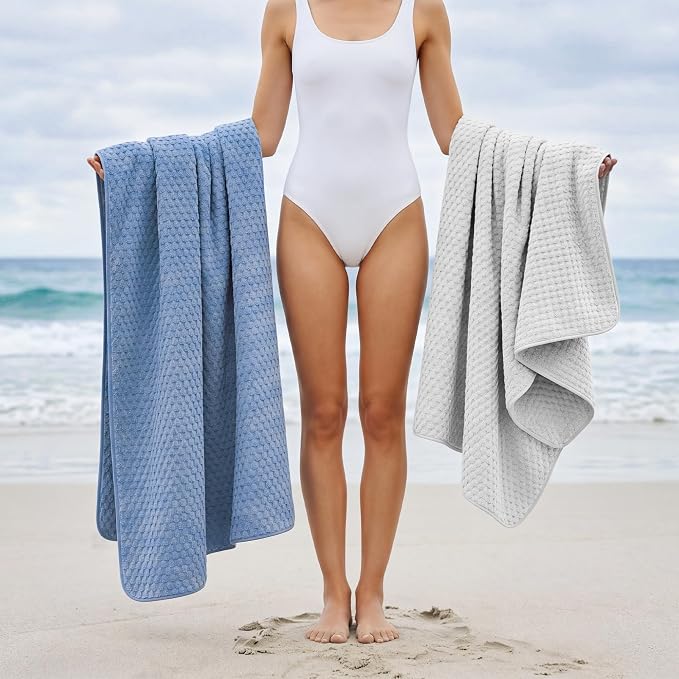 REDKISS Microfiber Bath Towels of 4-27x55 Inches Bath Towel Large, Highly Absorbent Towels for Bathroom, Quick Drying, Super Soft, Lint Free Fluffy Shower Towel for Gym, SPA, Gray, Blue