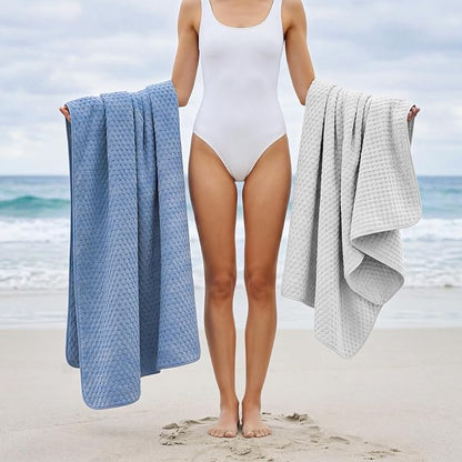 REDKISS Microfiber Bath Towels of 4-27x55 Inches Bath Towel Large, Highly Absorbent Towels for Bathroom, Quick Drying, Super Soft, Lint Free Fluffy Shower Towel for Gym, SPA, Gray, Blue
