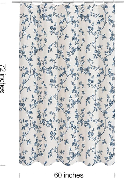 MitoVilla Blue Cotton Floral Shower Curtain for Bathroom, 60 x 72 | Blue BoHo Cottagecore Spring Shower Curtains, Modern Farmhouse Country Plant Leaves Bathroom Décor, 60 x 72