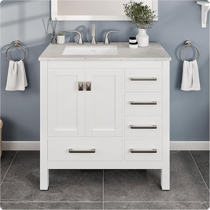 Eviva Aberdeen 36 in. White Single Sink Bath Vanity with Carrara Quartz Top and Undermount Porcelain Sink