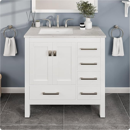 Eviva Aberdeen 36 in. White Single Sink Bath Vanity with Carrara Quartz Top and Undermount Porcelain Sink