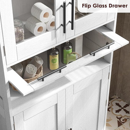IDEALHOUSE 67" H Tall Bathroom Storage Cabinets with Drawer, White | Modern Freestanding Cabinet with Doors & Adjustable Shelves, Bathroom, Dining Room, Kitchen & Pantry, Laundry, Narrow Corner