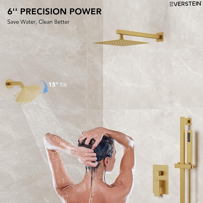 10" High-Pressure Rainfall Shower Faucet with Handheld Spray, Wall Mount Dual Shower Head System with Slide Bar (Brushed Gold)