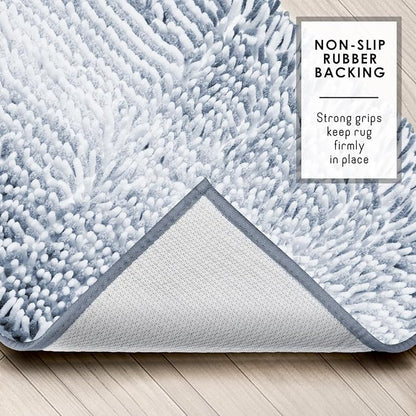 Hearth & Harbor Bathroom Rugs, Chenille Bath Mat - Machine Washable Bath Mats for Bathroom Non-Slip Backing Rubber, Quick Dry Bathroom Mat, 20 x 32 - Ombre Blue