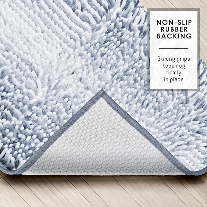 Hearth & Harbor Bathroom Rugs, Chenille Bath Mat - Machine Washable Bath Mats for Bathroom Non-Slip Backing Rubber, Quick Dry Bathroom Mat, 17 x 24 - Ombre Blue