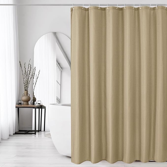 230GSM Beige Shower Curtain, 72 X 72 | 230GSM Fabric Shower Curtain for Bathroom - Soft Cloth & Hotel Spa Luxury, Water Repellent, Machine Washable