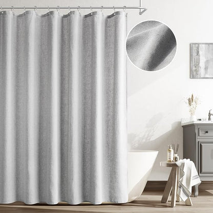 Light Grey Linen Shower Curtain, Cloth Textured Fabric Shower Curtain Set with Hooks, Simple Elegant Modern Farmhouse Country Ultra Thick Bath Curtains for Bathroom,Water Repellent,72x72