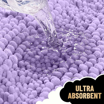 OLANLY Thick Toilet Rugs U-Shaped 24x20, Soft Chenille Bath Mat, Lavender | Extra Absorbent Striped Contour Bathroom Rugs for Toilet, Dry Quickly, Machine Washable, Non-Slip