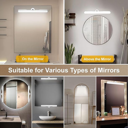 2 Pack Wireless Vanity Lights for Mirror, Rechargeable Battery Operated Makeup Light, Adjustable Color Brightness & Angle Light Bar, Magnetic Stick on LED Lighting Bathroom Decor Accessories