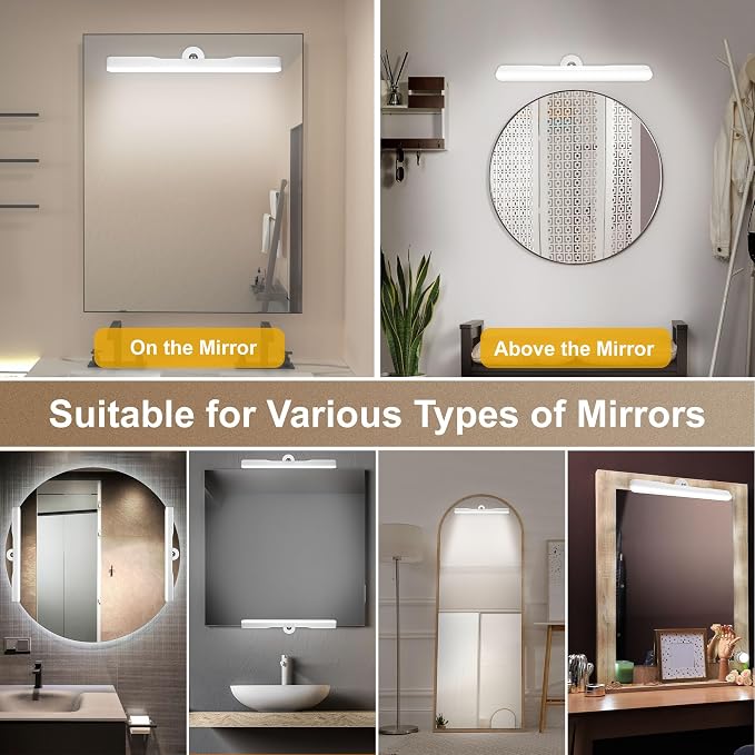 Benreom 2 Pack Rechargeable Vanity Lights for Mirror, LED Stick On Light | Adjustable LED Mirror Lights with Color, Brightness and Angle Control for Makeup Mirrors, Bathroom Vanity and Daily Beauty