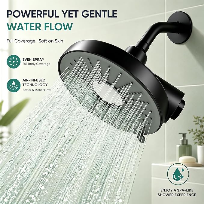 Tub Shower Faucet Set Valve Included with 6-Inch filter Rain Shower Head and Tub Spout Single-Handle Tub and Shower Trim Kit Matte Black