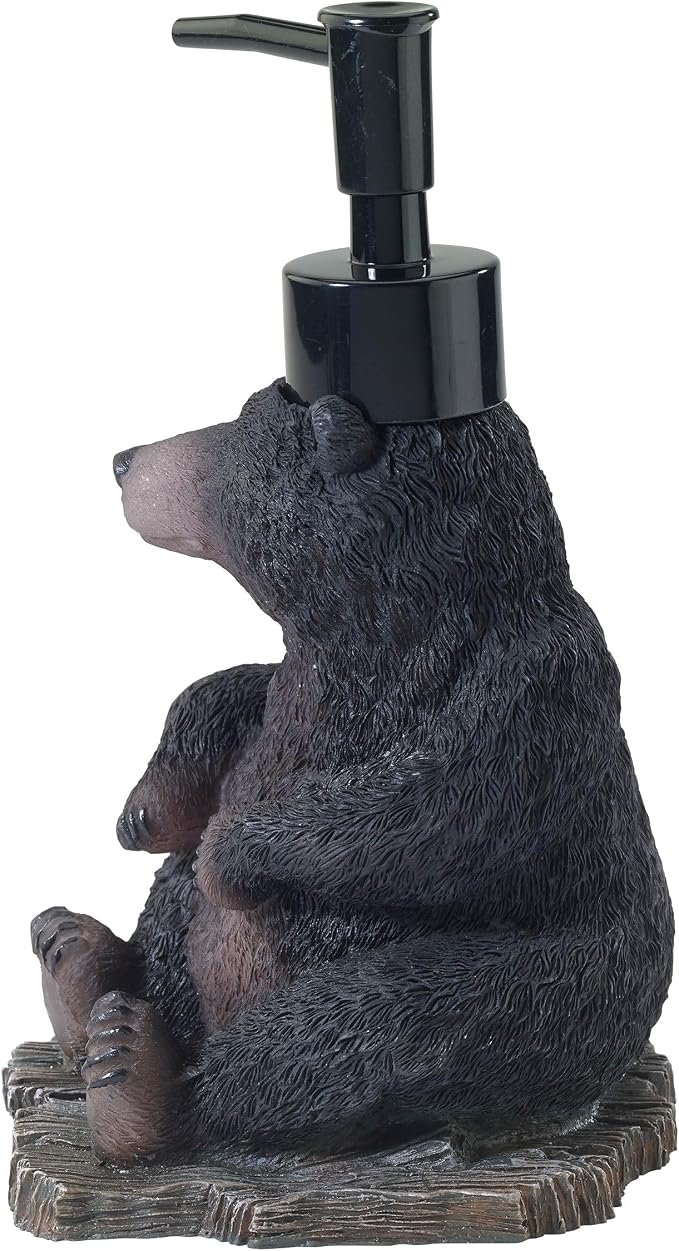 Avanti Linens - Soap Dispenser/Lotion Pump, Resin Countertop Accessories, Animal Bathroom Decor (Black Bear Lodge Collection)