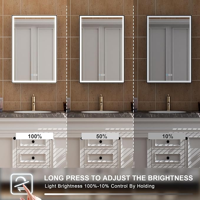 20" X 30" LED Mirrored Medicine Cabinet, Medicine Cabinets with Lights for Bathroom, Defogging Function Mirror Cabinet, Bathroom Medicine Cabinet with USB Port & Outlet, Right Opening Doors