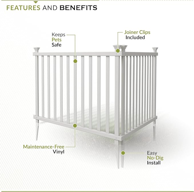Zippity Baskenridge Picket Fence Panels, White Vinyl DIY No Dig Kit | 3ftH x 3.5ftW, 2 Panels, Garden Border Yard Fencing, ZP19037