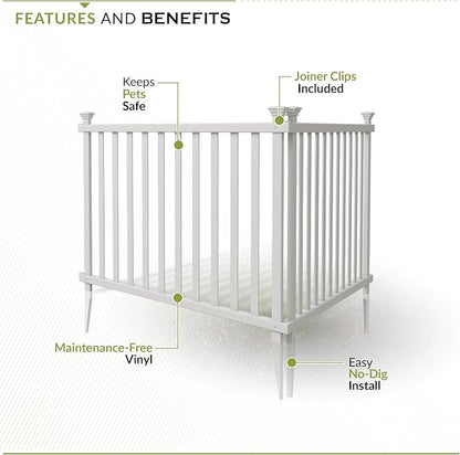 Zippity Baskenridge Picket Fence Panels, White Vinyl DIY No Dig Kit | 3ftH x 3.5ftW, 2 Panels, Garden Border Yard Fencing, ZP19037