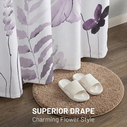 No Hook Floral Shower Curtain with Liner, Plum, 71x74 | Snap in Liner, 3 in 1, Water Repellent, Easy Install, Machine Washable, Hotel Style for Bathroom, Watercolor Pattern