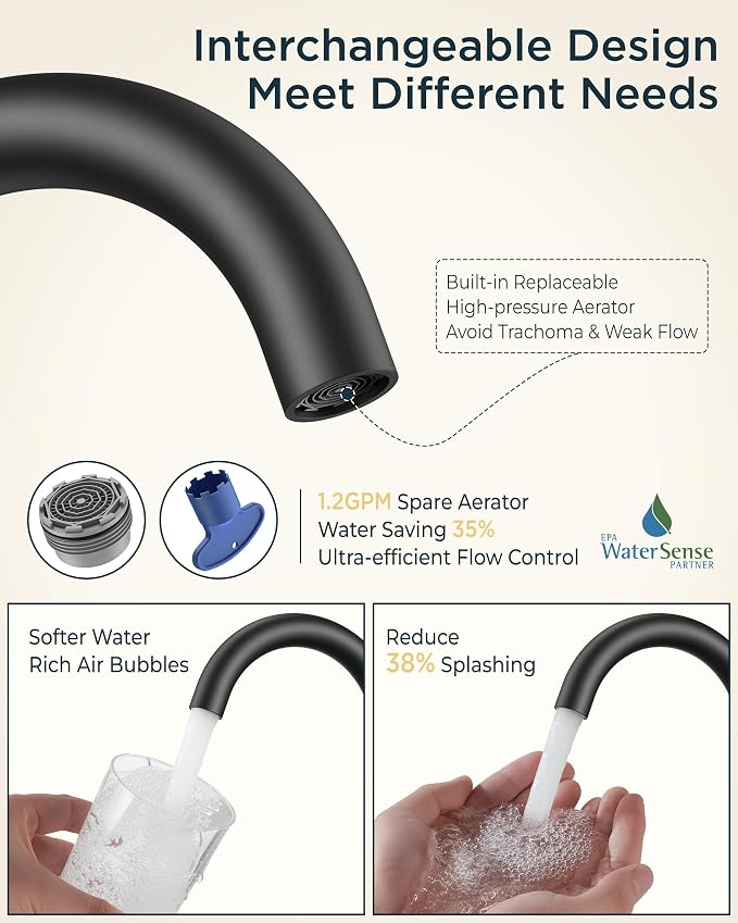 FORIOUS 4 in Black and Gold Bathroom Faucet Centerset, Restroom Sink Faucet | 4" Gold and Black Bathroom Sink Faucet Centerset, 2 Handle Swivel Faucet for Bathroom Sink with Pop up Drain and Supply Lines