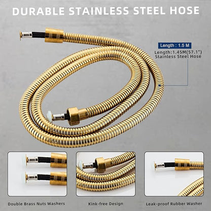 old square hand shower head, handheld shower head with hose,brass High pressure flushing With adjustable water supply elbow Wall-mounted connector Shower bracket and hose set