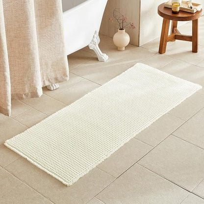 TYUU Cream White Waffle Runner Rug Bathroom, Long Boho Bath Mat, 60x24 | Super Absorbent Quick Dry Bath Rug, Non-Slip Backing, Soft Waffle Washable Farmhouse Bathroom Mats, Tub, Shower & Home Decor
