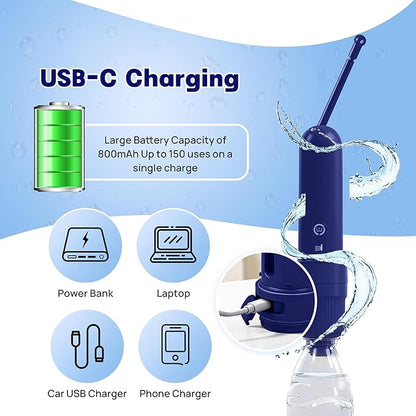 Portable Bidet for Travel with 180ml Bottle and Universal Adapter, 800mAh Battery for Upto 150 Uses on Full Charge with USB-C Cable, IPX7 Leakproof, 3 Pressure Modes Electric Travel Bidet