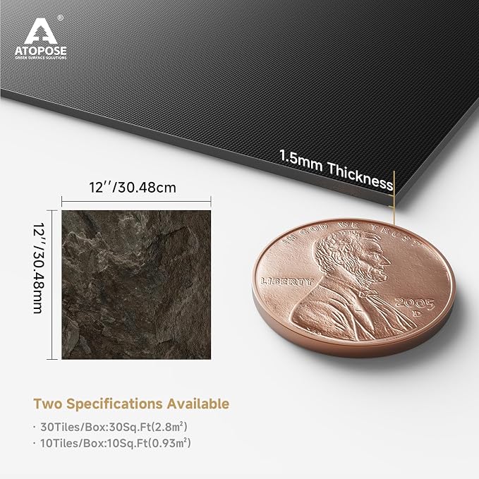 ATOPOSE Floor Tile Peel and Stick Waterproof,10-Pack 12"x12" Covers 10 Sq.Ft,Dark Brown,Installation & DIY-Friendly for Bedroom Bathroom Basement Hallway