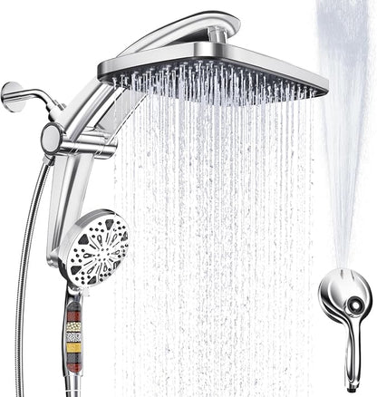 Rain Shower Head with filtered Handheld High Pressure rainfall Shower Heads with Handheld Spray Combo Adjustable one-piece stand daul shower head Built-in Magnetic Docking and Power Jets | Dual shower heads; one-piece bracket adjusts height and angle; ...
