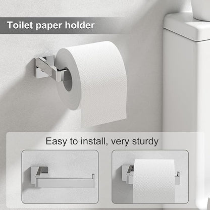 Toilet Paper Holder Collision Avoidance Towel Racks for Bathroom Thickened Material 304 Stainless Steel Towel Rack 10-Piece Towel Bar Polished Chrome Bathroom Hardware Set Will Not Rust