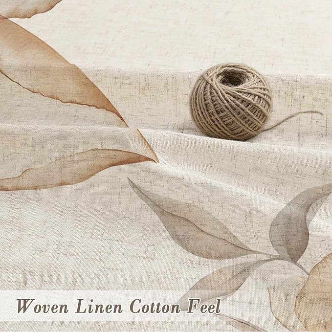 Light Brown Floral Linen Shower Curtain, Watercolor Botanical, 72 x 72 | Boho Floral Design, Watercolor Botanical Style, Ink Painting Flowers & Leaves, Linen Blend Fabric Curtain