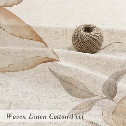 Light Brown Floral Linen Shower Curtain, Watercolor Botanical, 72 x 72 | Boho Floral Design, Watercolor Botanical Style, Ink Painting Flowers & Leaves, Linen Blend Fabric Curtain
