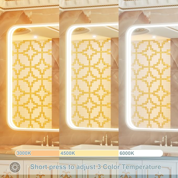 30"x36" Silver LED Bathroom Mirror with Lights,3000K/4500K/6000K | Stepless Dimmable,Anti-Fog,Memory Function,Aluminum Frame Wall Mount Lighted Bathroom Vanity Mirror,ETL Cert‌,IP54 Waterproof