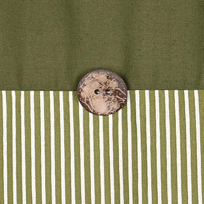DOSLY IDÉES Farmhouse Shower Curtain, Green and Green Stripe, Button Curtain, Cotton Blend Fabric, Rustic Charm Country Chic Style, 72x72 in, Bathroom