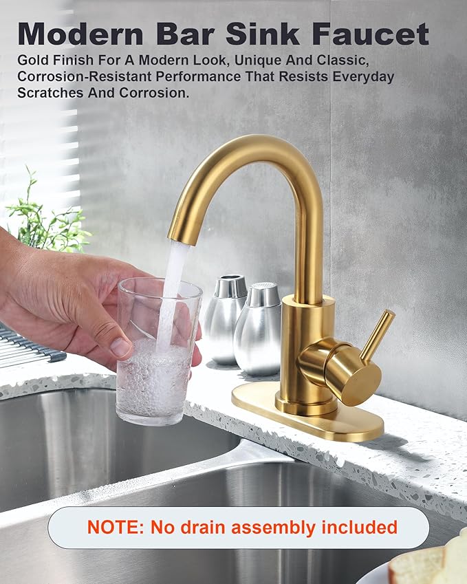Modern Bar Sink Faucet: Single-Handle Gold Bathroom Kitchen Sink Faucet, 1 Hole Wet Bar Sink Faucets with 360°Swivel Spout for bar RV Laundry Farmhouse