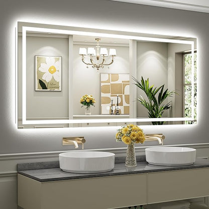 77x36 Inch LED Bathroom Mirror with Lights, Backlit & Front Lit, Anti-Fog Lighted Bathroom Vanity Mirror for Wall, Memory Function, Dimmable, HD Tempered Glass, Shatter-Proof