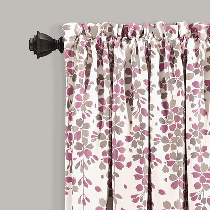 Lush Decor Weeping Flower Light Filtering Window Curtain Panels, Pair, 52"W x 63"L + 2" Header, Purple & Gray- Charming Modern Floral Curtains for Living Room, Dining Room, & Bedroom