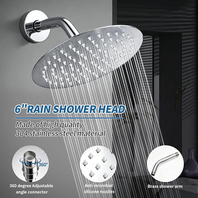 Tub Shower Faucet Set Valve Included with 6-Inch Rain Shower Head and Tub Spout Single-Handle Tub and Shower Trim Kit Chrome for Bathroom Remodels — Regaderas Para Baño Con Tina Modernas