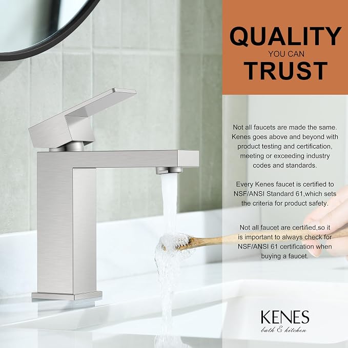 Brushed Nickel Bathroom Faucet 1 Hole, Single Handle Vanity Faucet | Bathroom Sink Faucet with Pop Up Drain & Supply Lines, Lead-Free cUPC & NSF Certified, 1 Handle Faucet for Vanity RV Restroom