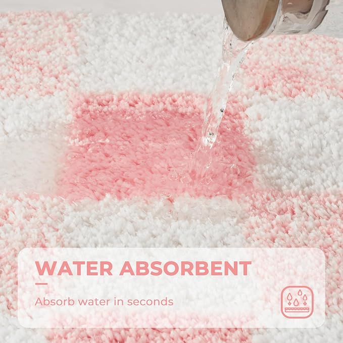 GRANNY SAYS Checkered Pink Bathroom Rug, 24" x 16", Cute Bath Mat | Soft Microfiber Bath Décor Rug, Absorbent, Machine Washable, Non slip TPR Backing, Fun bathroom rugs for Kid, Girl, Teen
