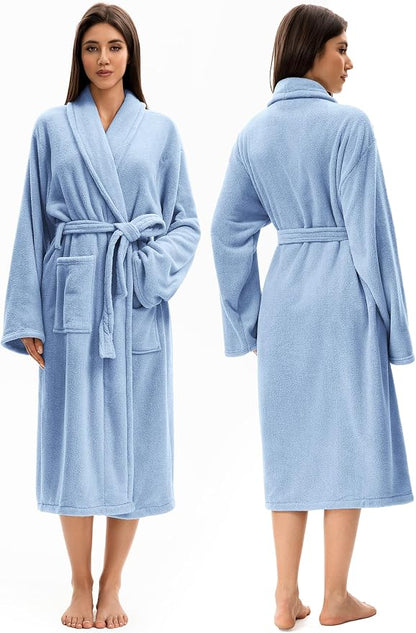 Soft Robe For Women，Warm Plush Bath Robes Female，Spa Towel After Shower Lightweight Long Bathrobe