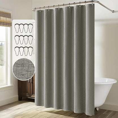 MIULEE Linen Fabric Shower Curtain Grey W72*L72 12 Metal Hooks | Modern, Heavy Duty, Shower Curtain Set, Waterproof Thick Cloth Shower Curtains, Bathroom Hotel Bathtub, Washable
