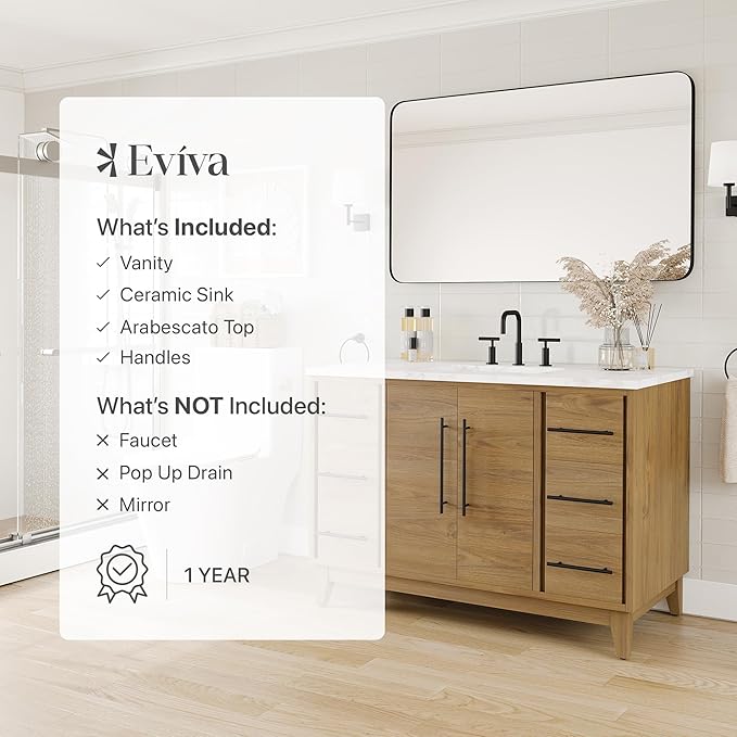 Eviva Graham 48 in. Oak Single Sink Bath Vanity with Arabescato Engineered Stone Top and Undermount Porcelain Sink