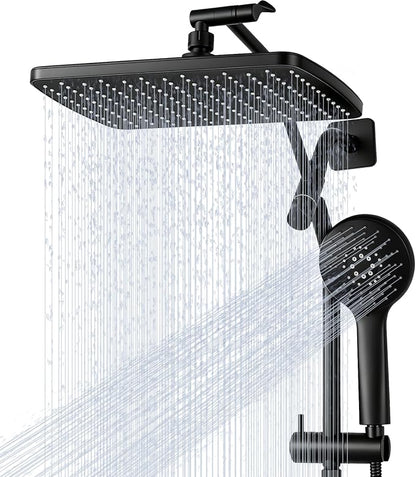 Shower Head with Handheld,High Pressure Black Slide Bar Shower Head | Regaderas Para Shower,11.8" Rectangular,Shower Head,Dual Shower Head,Bathroom Decor,Extension Arm,5 Spray Mode