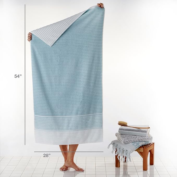 SKL Home Planet Ombre Bath Towel Set-4pc, 100% Turkish Cotton, Aqua | 2 Bath towels, 2 hand towels. 600 GSM weight. Spa-level quality. Soft & absorbent textured jacquard.