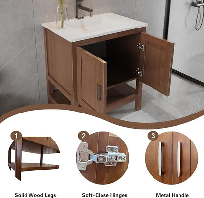 36" Natural Wood Bathroom Vanity Base Only – Freestanding Solid Wood Sink Cabinet with Open Shelf, Shaker Style Storage, No Top or Sink, 36" W x 21" D x 34.5" H