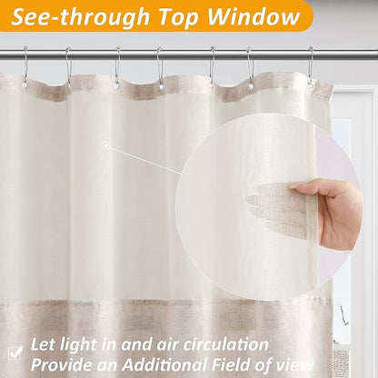 Linen Shower Curtain 72 Inches for Bathroom Boho Double Layer | 6ft, Curtains with Hook, Snap in Liner, Water Repellent, Boho Farmhouse, Modern Bath Decor, 1 Panel, 72x72