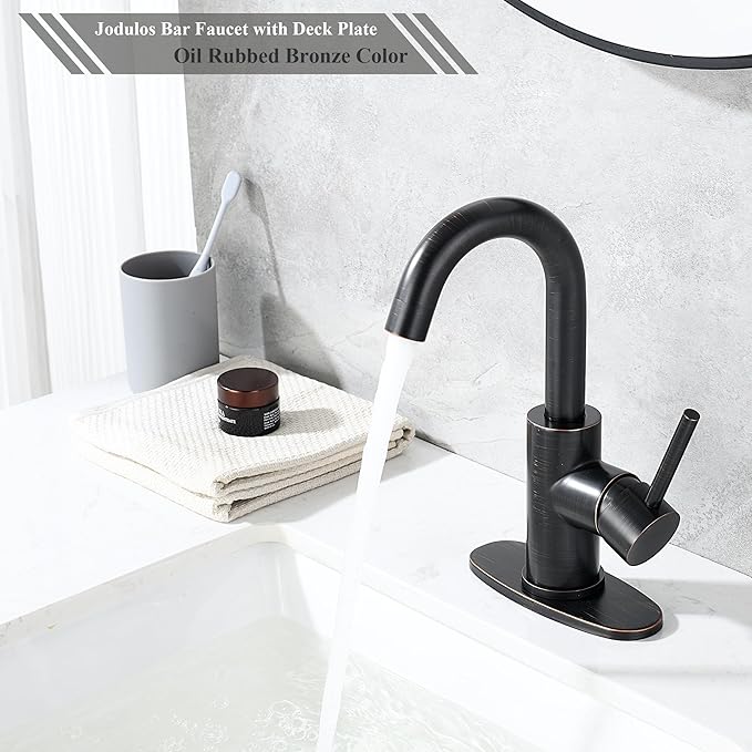 Wet Bar Sink Faucet, Lead-Free Single Handle Prep Sink Faucet, Stainless Steel Single Hole Bathroom Vanity Faucet, Oil Rubbed Bronze JU1100-ORB