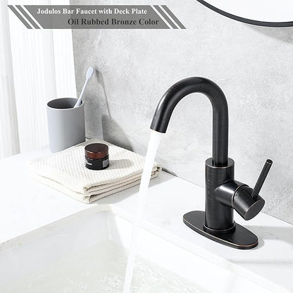 Wet Bar Sink Faucet, Lead-Free Single Handle Prep Sink Faucet, Stainless Steel Single Hole Bathroom Vanity Faucet, Oil Rubbed Bronze JU1100-ORB