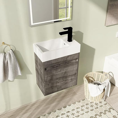 18" Bathroom Vanity with Sink, 18 Inch Floating Bathroom Vanity for Small Space, Single Sink Bathroom Vanity Combo, Modern Bathroom Vanity, Grey Wall Mounted Cabinet Set（005）