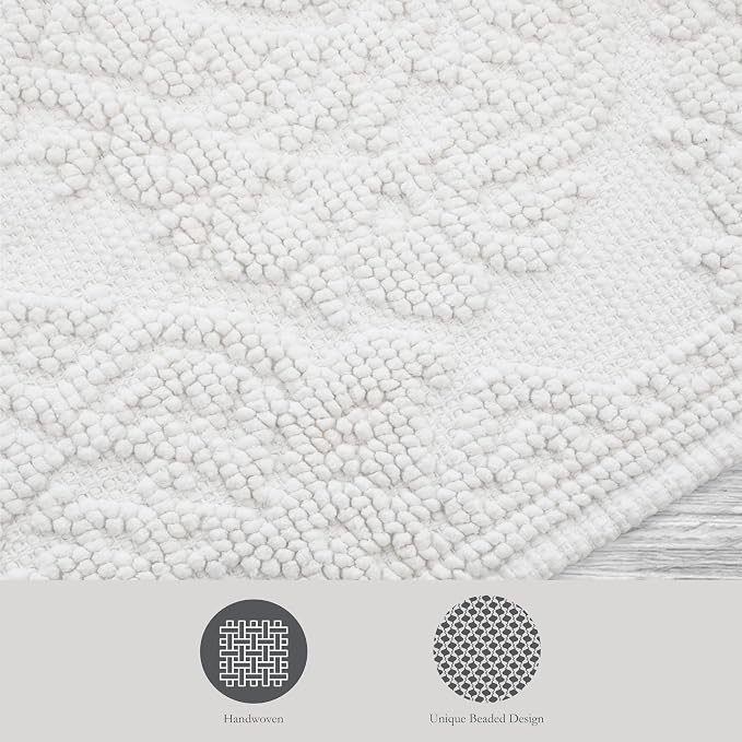 Jean Pierre - Ricardo Bath Mat, Woven Fringe Bathroom Rugs, 100% Cotton, Premium Bathroom Decor - Measures 17" x 31" - White